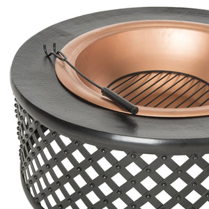 Safavieh JAMACIA Fire Pit - Rustic Copper & Black, Lattice Bowl, Spark Screen for Cozy Outdoor Gatherings PIT1007A