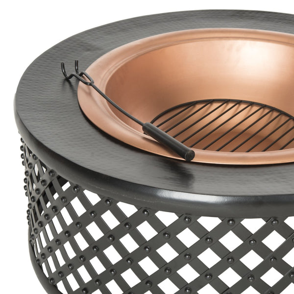 Safavieh JAMACIA Fire Pit - Rustic Copper & Black, Lattice Bowl, Spark Screen for Cozy Outdoor Gatherings PIT1007A