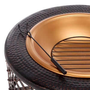 Safavieh JAMACIA Fire Pit - Rustic Copper & Black, Lattice Bowl, Spark Screen for Cozy Outdoor Gatherings PIT1007A