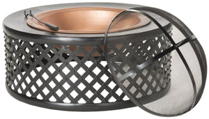 Safavieh JAMACIA Fire Pit - Rustic Copper & Black, Lattice Bowl, Spark Screen for Cozy Outdoor Gatherings PIT1007A