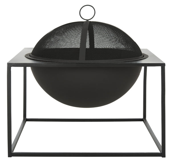 Safavieh LEROS Modern Square Fire Pit in Black Steel - Stylish, Durable & Perfect for Outdoor Entertaining PIT2002A