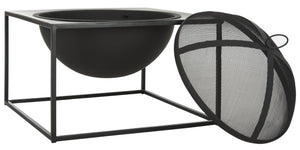 Safavieh LEROS Modern Square Fire Pit in Black Steel - Stylish, Durable & Perfect for Outdoor Entertaining PIT2002A