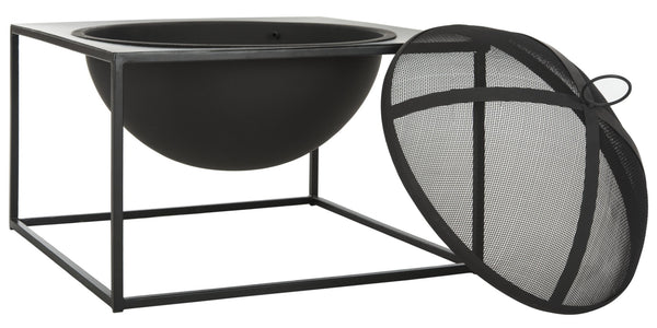 Safavieh LEROS Modern Square Fire Pit in Black Steel - Stylish, Durable & Perfect for Outdoor Entertaining PIT2002A