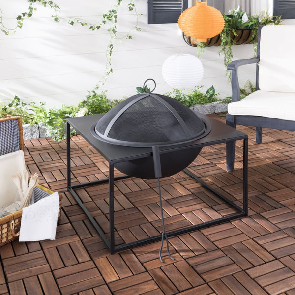 Safavieh LEROS Modern Square Fire Pit in Black Steel - Stylish, Durable & Perfect for Outdoor Entertaining PIT2002A