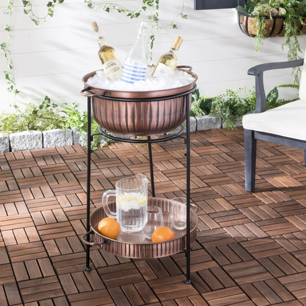 Safavieh NAKA Beverage Tub Stand - Vintage-Inspired Antique Copper & Matte Black - Stylish Outdoor Entertaining PIT2006A
