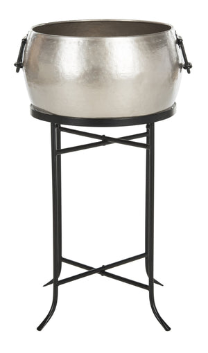 Safavieh AZOV Hammered Pewter Beverage Tub with Matt Black Steel Stand - Perfect for Stylish Outdoor Entertaining! PIT2007A