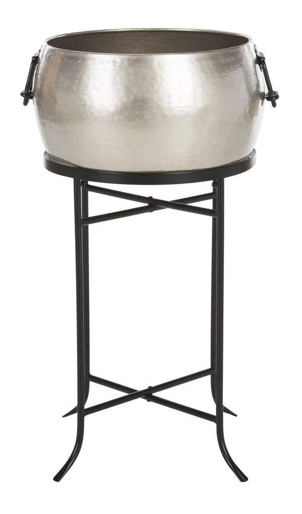 Safavieh AZOV Hammered Pewter Beverage Tub with Matt Black Steel Stand - Perfect for Stylish Outdoor Entertaining! PIT2007A