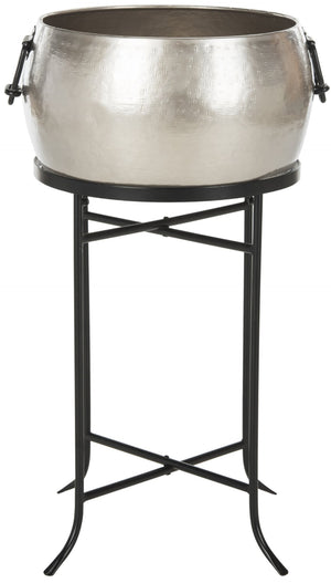 Safavieh AZOV Hammered Pewter Beverage Tub with Matt Black Steel Stand - Perfect for Stylish Outdoor Entertaining! PIT2007A