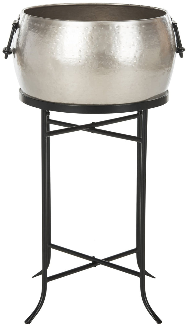 Safavieh AZOV Hammered Pewter Beverage Tub with Matt Black Steel Stand - Perfect for Stylish Outdoor Entertaining! PIT2007A