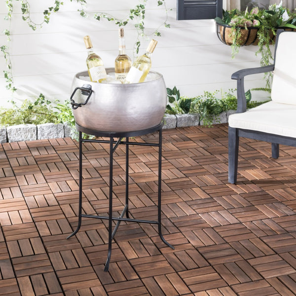 Safavieh AZOV Hammered Pewter Beverage Tub with Matt Black Steel Stand - Perfect for Stylish Outdoor Entertaining! PIT2007A