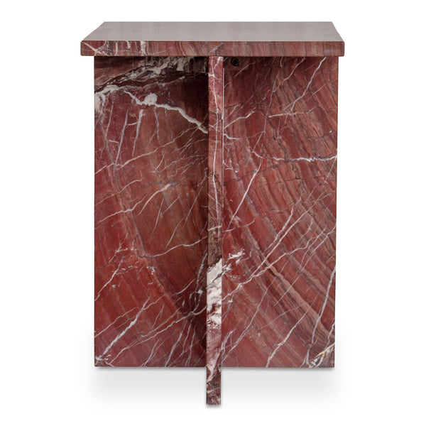 Moe's Home Blair Accent Table - Stunning Marble Design With Unique Veining For Indoor And Outdoor Elegance Red Rosso Levanto Marble Pj-1024-06