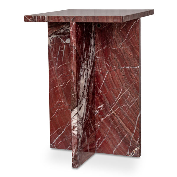Moe's Home Blair Accent Table - Stunning Marble Design With Unique Veining For Indoor And Outdoor Elegance Red Rosso Levanto Marble Pj-1024-06