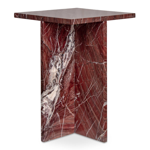 Moe's Home Blair Accent Table - Stunning Marble Design With Unique Veining For Indoor And Outdoor Elegance Red Rosso Levanto Marble Pj-1024-06