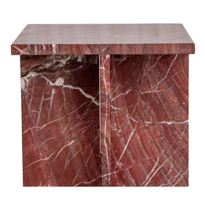 Moe's Home Blair Accent Table - Stunning Marble Design With Unique Veining For Indoor And Outdoor Elegance Red Rosso Levanto Marble Pj-1024-06