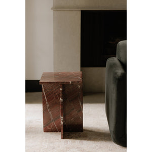 Moe's Home Blair Accent Table - Stunning Marble Design With Unique Veining For Indoor And Outdoor Elegance Red Rosso Levanto Marble Pj-1024-06