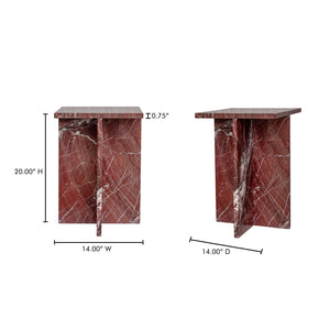Moe's Home Blair Accent Table - Stunning Marble Design With Unique Veining For Indoor And Outdoor Elegance Red Rosso Levanto Marble Pj-1024-06