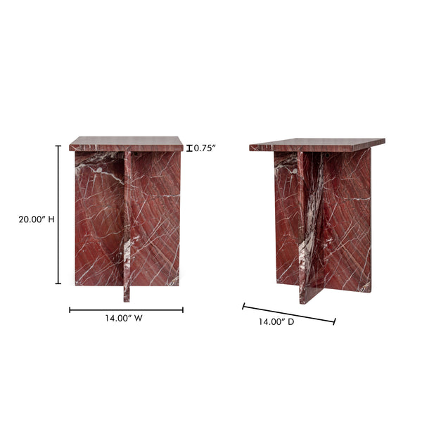 Moe's Home Blair Accent Table - Stunning Marble Design With Unique Veining For Indoor And Outdoor Elegance Red Rosso Levanto Marble Pj-1024-06