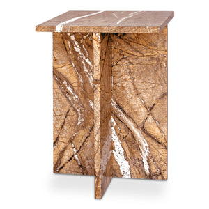 Moe's Home Blair Accent Table - Stunning Marble Design With Unique Veining For Indoor And Outdoor Elegance Gold Golden Forest Marble Pj-1024-32