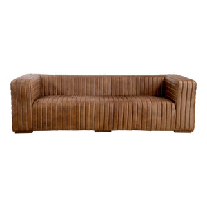 Moe's Home Castle Sofa: Luxurious Top-grain Leather Seating With Spring Support & Sturdy Wood Frame For Comfort Brown Upholstery, Top,Grain Leather,Solid Pine & Plywood Frame Pk-1009-14