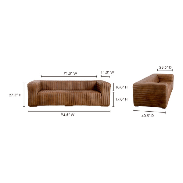 Moe's Home Castle Sofa: Luxurious Top-grain Leather Seating With Spring Support & Sturdy Wood Frame For Comfort Brown Upholstery, Top,Grain Leather,Solid Pine & Plywood Frame Pk-1009-14