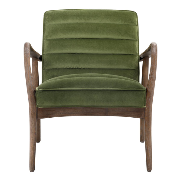 Moe's Home Anderson Armchair: Luxurious Dark Velvet Upholstery With Tufted Seating And Solid Ash Wood Frame Green Upholstery, 100% Polyester Fiber,Ash Wood Frame Pk-1098-27
