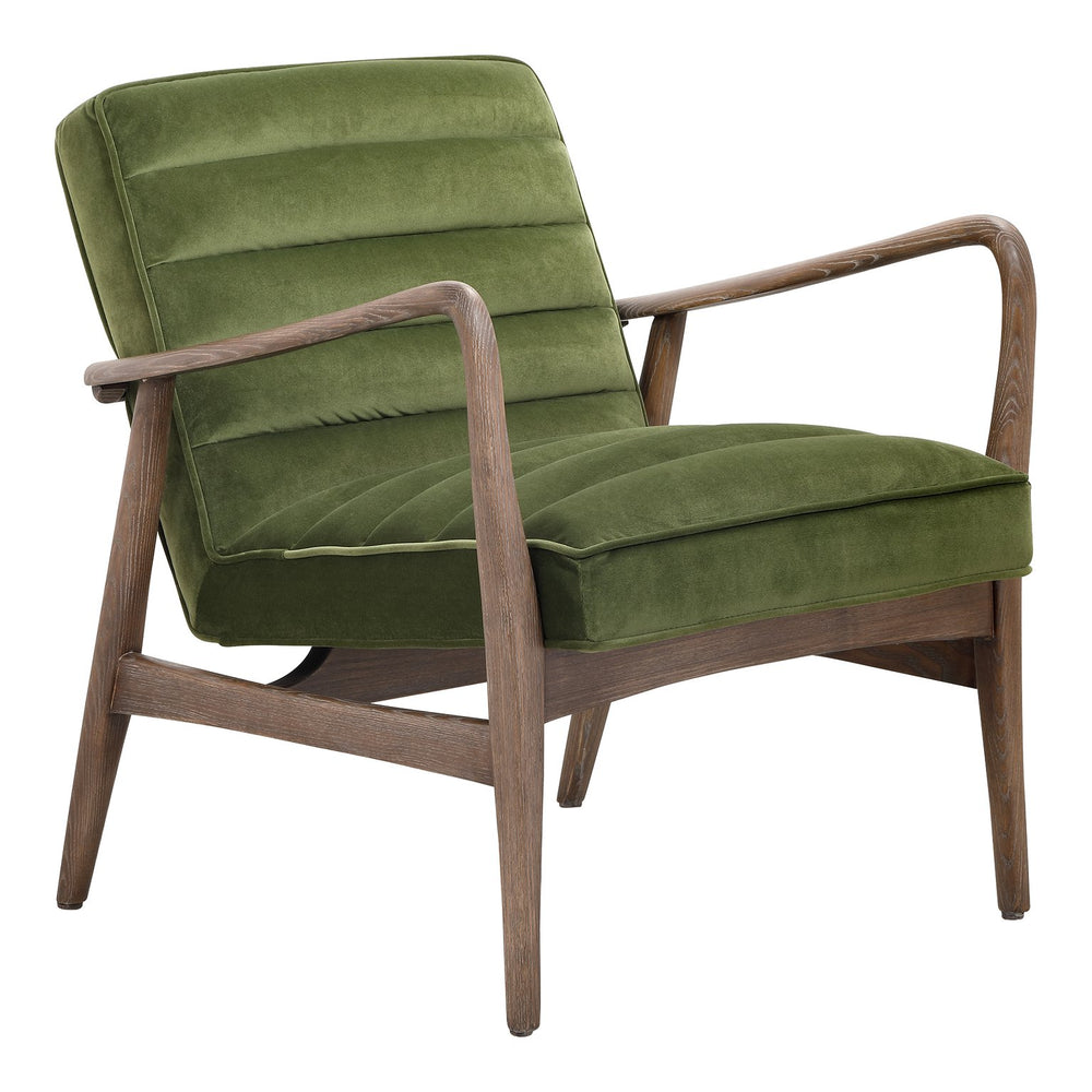 Moe's Home Anderson Armchair: Luxurious Dark Velvet Upholstery With Tufted Seating And Solid Ash Wood Frame Green Upholstery, 100% Polyester Fiber,Ash Wood Frame Pk-1098-27
