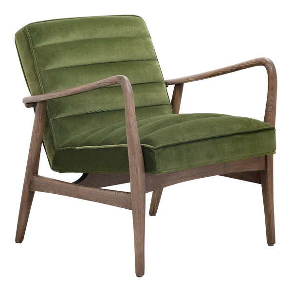 Moe's Home Anderson Armchair: Luxurious Dark Velvet Upholstery With Tufted Seating And Solid Ash Wood Frame Green Upholstery, 100% Polyester Fiber,Ash Wood Frame Pk-1098-27