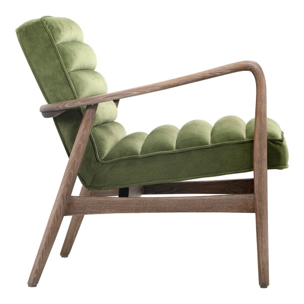 Moe's Home Anderson Armchair: Luxurious Dark Velvet Upholstery With Tufted Seating And Solid Ash Wood Frame Green Upholstery, 100% Polyester Fiber,Ash Wood Frame Pk-1098-27
