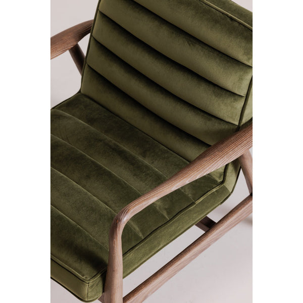 Moe's Home Anderson Armchair: Luxurious Dark Velvet Upholstery With Tufted Seating And Solid Ash Wood Frame Green Upholstery, 100% Polyester Fiber,Ash Wood Frame Pk-1098-27