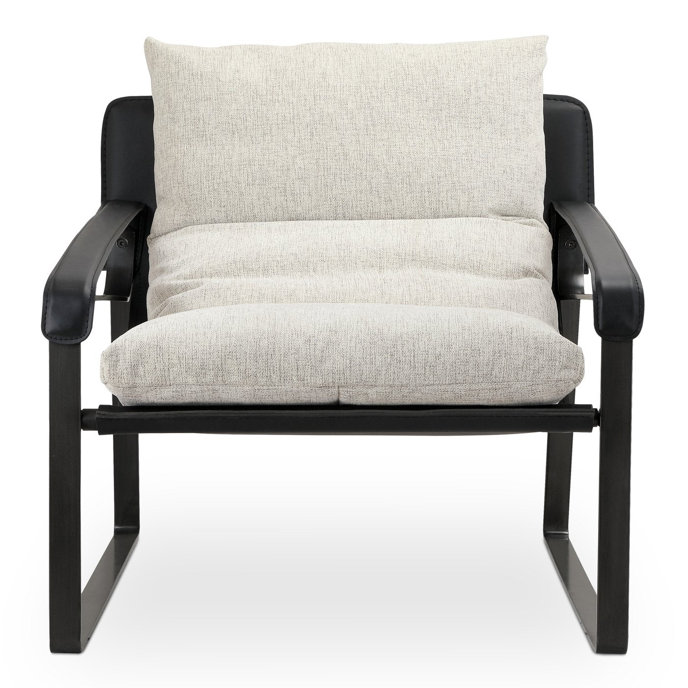 Connor Club Chair with Sleek Iron Frame and Luxurious Feather-Filled C