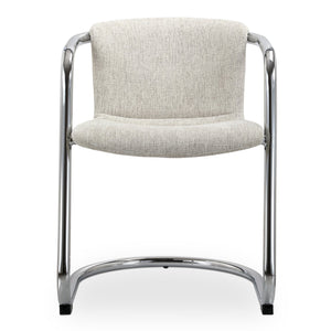 Moe's Home Freeman Dining Chair Set Of 2 – Modern Industrial Chrome Frame With Easy-clean Upholstery & Comfort White Upholstery, 100% Polyester Fibre,Chrome Iron Frame Pk-1114-37