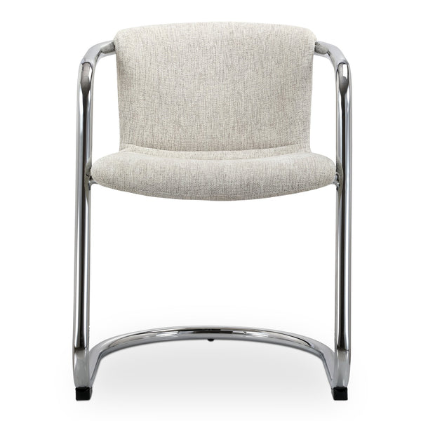 Moe's Home Freeman Dining Chair Set Of 2 – Modern Industrial Chrome Frame With Easy-clean Upholstery & Comfort White Upholstery, 100% Polyester Fibre,Chrome Iron Frame Pk-1114-37