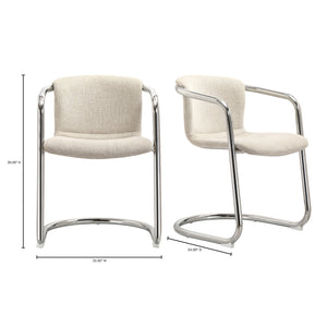 Moe's Home Freeman Dining Chair Set Of 2 – Modern Industrial Chrome Frame With Easy-clean Upholstery & Comfort White Upholstery, 100% Polyester Fibre,Chrome Iron Frame Pk-1114-37