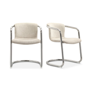 Moe's Home Freeman Dining Chair Set Of 2 – Modern Industrial Chrome Frame With Easy-clean Upholstery & Comfort White Upholstery, 100% Polyester Fibre,Chrome Iron Frame Pk-1114-37