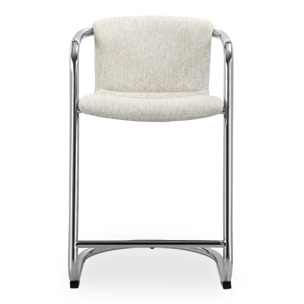 Moe's Home Freeman Chrome Frame Counter Stool Set - Modern Industrial Design With Easy-clean Upholstery White Upholstery, 100% Polyester Fibre,Chrome Iron Frame Pk-1115-37