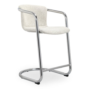 Moe's Home Freeman Chrome Frame Counter Stool Set - Modern Industrial Design With Easy-clean Upholstery White Upholstery, 100% Polyester Fibre,Chrome Iron Frame Pk-1115-37