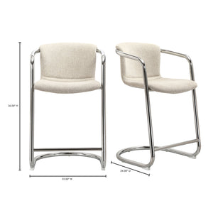 Moe's Home Freeman Chrome Frame Counter Stool Set - Modern Industrial Design With Easy-clean Upholstery White Upholstery, 100% Polyester Fibre,Chrome Iron Frame Pk-1115-37