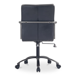 Moe's Home Roy Office Chair – Ergonomic Top-grain Leather Seating With Channel-seamed Upholstery For Comfort Black Top Grain Leather,Iron Base Pk-1116-02