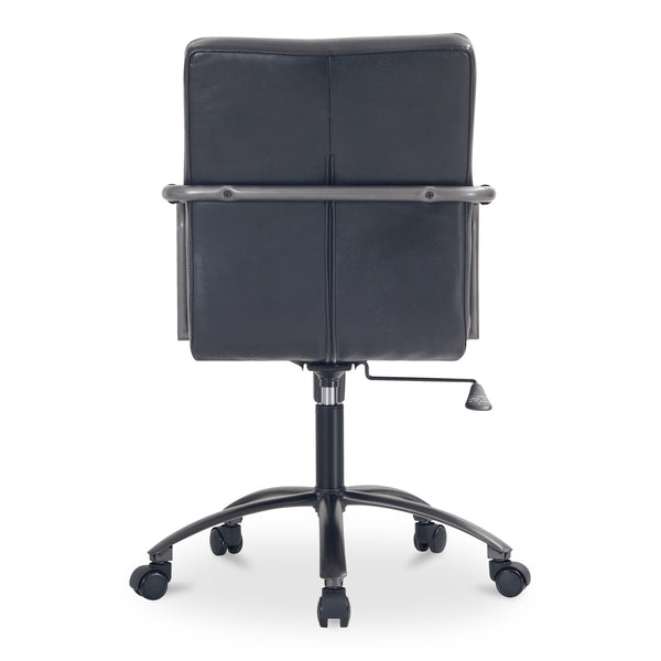 Moe's Home Roy Office Chair – Ergonomic Top-grain Leather Seating With Channel-seamed Upholstery For Comfort Black Top Grain Leather,Iron Base Pk-1116-02