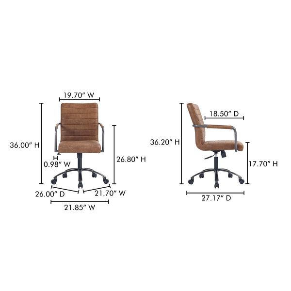 Moe's Home Roy Office Chair – Ergonomic Top-grain Leather Seating With Channel-seamed Upholstery For Comfort Brown Top Grain Leather,Iron Base Pk-1116-14