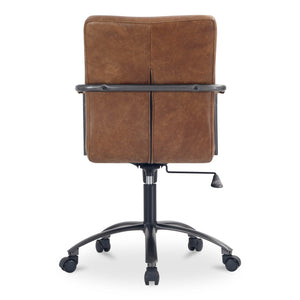 Moe's Home Roy Office Chair – Ergonomic Top-grain Leather Seating With Channel-seamed Upholstery For Comfort Brown Top Grain Leather,Iron Base Pk-1116-14