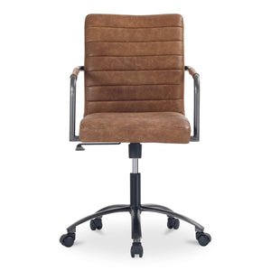 Moe's Home Roy Office Chair – Ergonomic Top-grain Leather Seating With Channel-seamed Upholstery For Comfort Brown Top Grain Leather,Iron Base Pk-1116-14