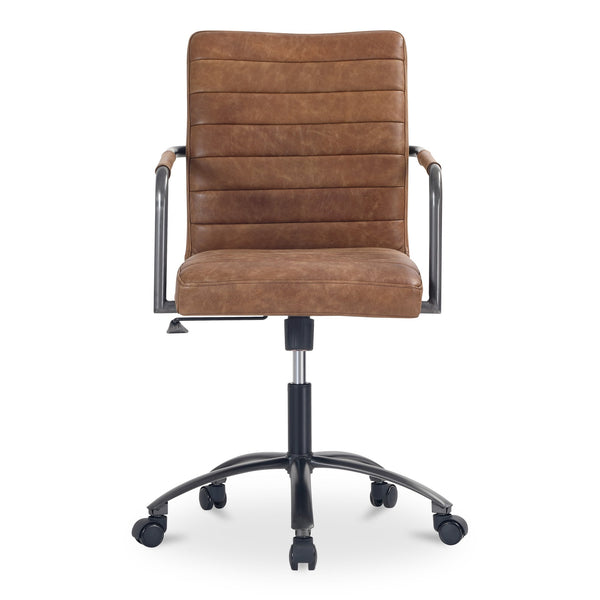 Moe's Home Roy Office Chair – Ergonomic Top-grain Leather Seating With Channel-seamed Upholstery For Comfort Brown Top Grain Leather,Iron Base Pk-1116-14