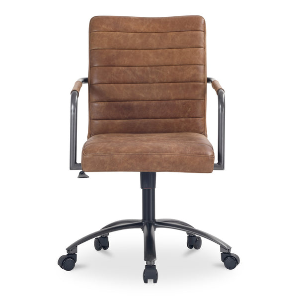 Moe's Home Roy Office Chair – Ergonomic Top-grain Leather Seating With Channel-seamed Upholstery For Comfort Brown Top Grain Leather,Iron Base Pk-1116-14