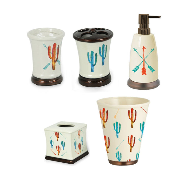 Hiend Accents Cactus Ceramic Bathroom Sets - Transform Your Space With 5-piece Southwestern Charm & Style! Multi Color Ceramic Pk175605