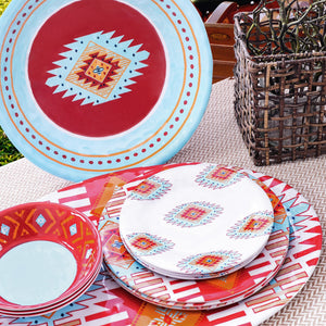Hiend Accents Southwest Melamine Dinnerware Set - 14-piece Colorful Collection For Stylish Dining & Entertaining Turquoise,Red Melamine Pk500214
