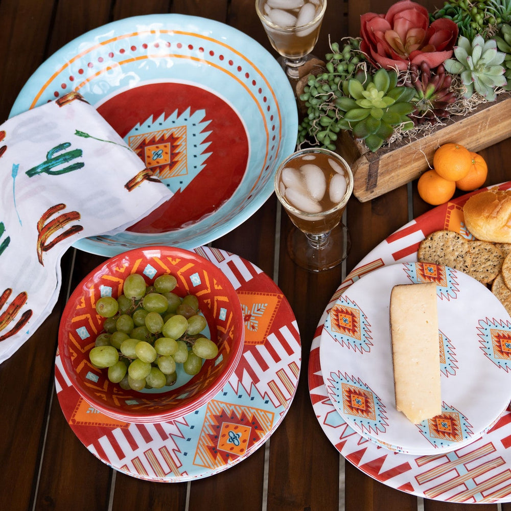 Hiend Accents Southwest Melamine Dinnerware Set - 14-piece Colorful Collection For Stylish Dining & Entertaining Turquoise,Red Melamine Pk500214