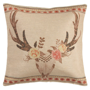 Hiend Accents Desert Skull Flower Burlap Throw Pillow - Southwestern Charm With Vibrant Aztec Design & Comfort Tan,Pink Shell, 100% Polyester,Fill, 100% Waterfowl Feathers Pl1812