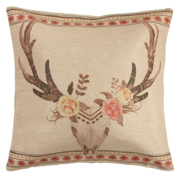 Hiend Accents Desert Skull Flower Burlap Throw Pillow - Southwestern Charm With Vibrant Aztec Design & Comfort Tan,Pink Shell, 100% Polyester,Fill, 100% Waterfowl Feathers Pl1812