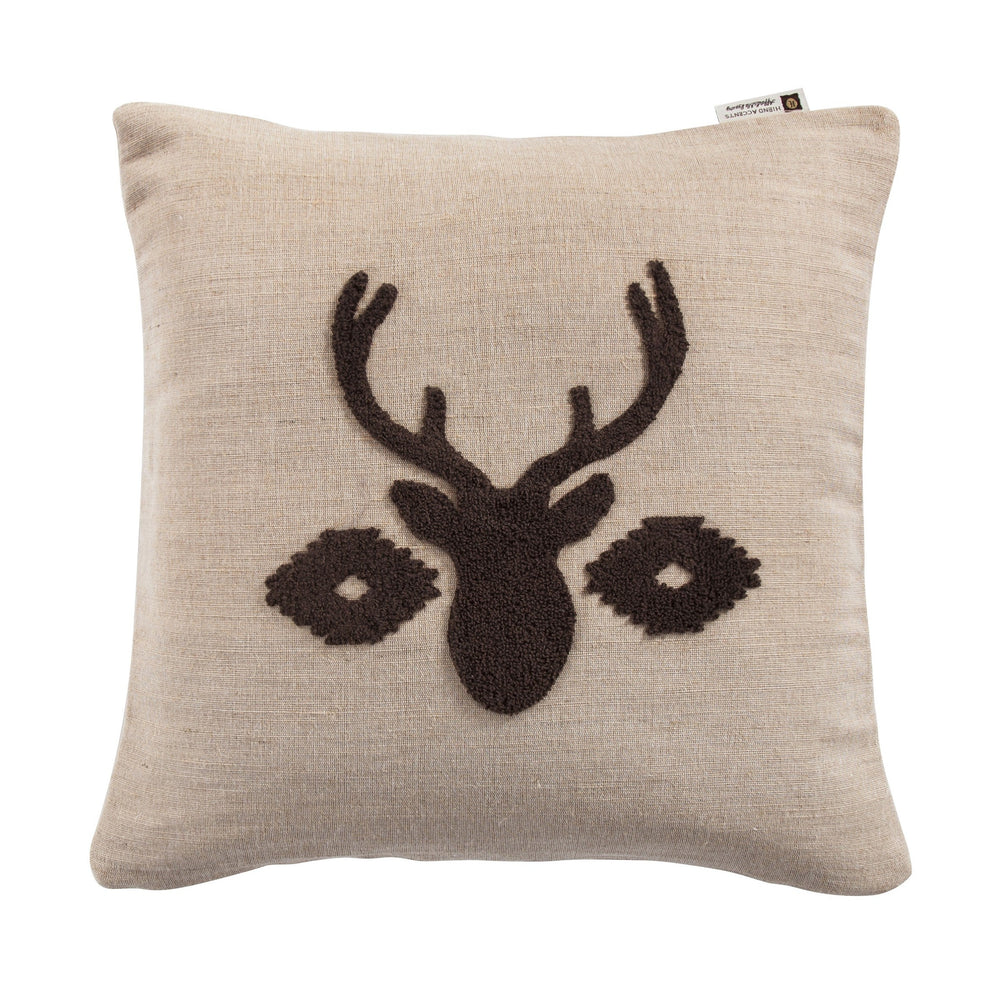 Hiend Accents Aztec Deer Bust Embroidered Burlap Throw Pillow – Rustic Charm Meets Modern Comfort For Your Home Tan,Brown Shell, 100% Polyester,Fill, 100% Waterfowl Feathers Pl1825